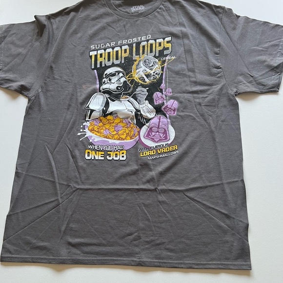 NWOT Star Wars Whoopsies Cereal Tee Stormtrooper Darth Vader Gray Death Star(F1) - Picture 1 of 5
